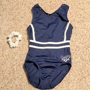 GK Navy and White Leotard with Scrunchie
